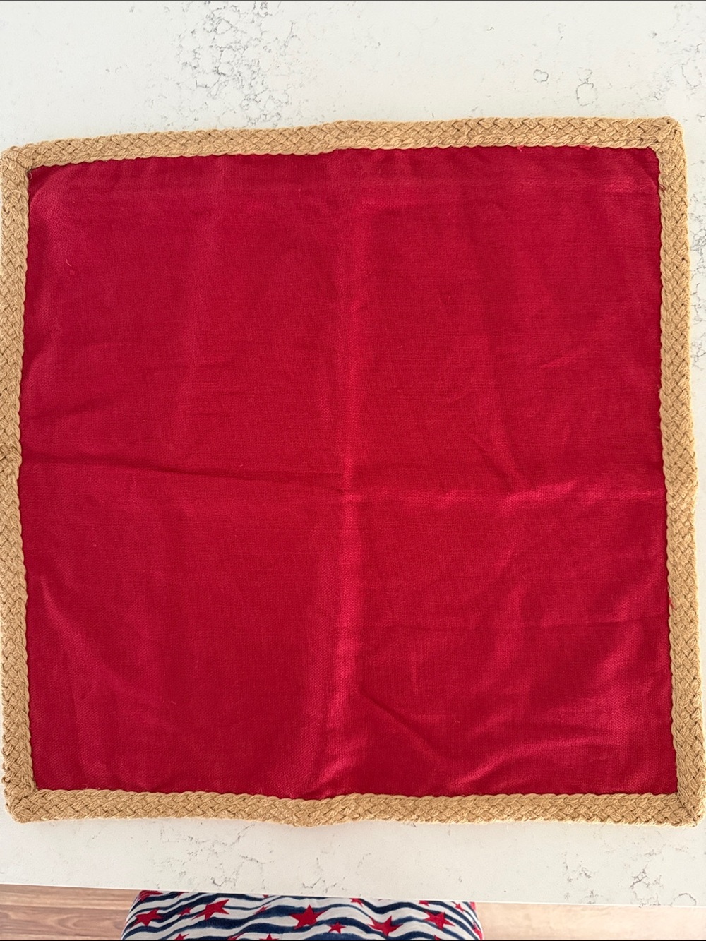 Pottery Barn Red Pillow Cover with Braided Tan Trim